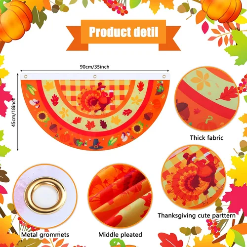 Vista 2 de Breling 4 banderas de Acción de Gracias para exteriores de 3 x 1.5 pies, con diseño de calabaza, pavo, otoño, plisada, para colgar en el patio
