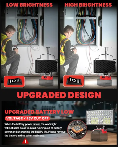 Vista 7 de LIVOWALNY Luces de Trabajo LED Compatibles con Batería Milwaukee de 18V, 100W 10000LM Luz de Inundación de 7" Portátil con Puerto de Carga USB