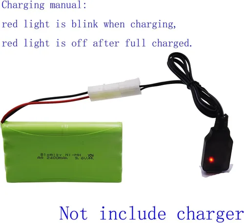 Vista 4 de Blomiky Paquete de 2 baterías AA recargables NiMH de 9.6 V 2000 mAh con conectores estándar Tamiya enchufe y cable USB para auto tanque RC