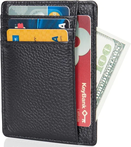 Vista 2 de LinsCraft Pequeñas carteras de bolsillo con bloqueo RFID para hombres y mujeres