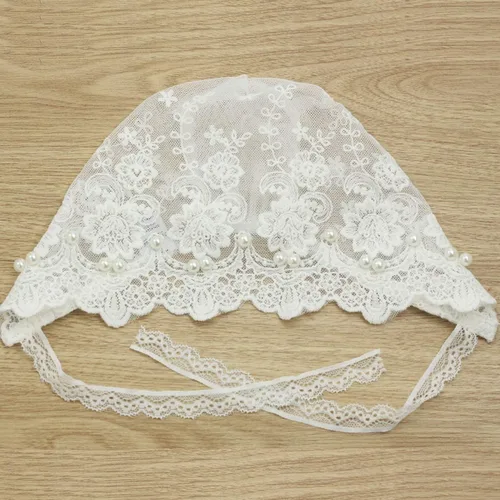Vista 7 de Gorro de encaje blanco para bebé, gorro para niña recién nacida, sombrero de verano