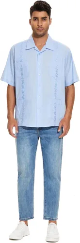 Vista 3 de MAXJON Camisas de guayabera para hombre, camisas cubanas de manga corta