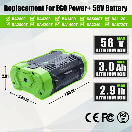 Vista 2 de FSKE Reemplazo de 3.0Ah para batería EGO BA1400T BA2800T compatible con batería EGO 56V