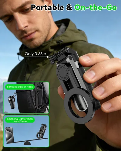 Vista 7 de CloudValley Palo magnético para selfie y mini trípode, estabilizador de mano extensible de rotación de 360°, agarre de cámara con control remoto