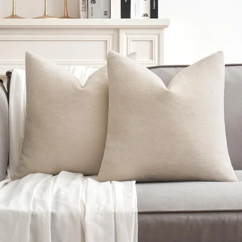 Vista 33 de MIULEE - Pack de 2 fundas de almohada decorativas beige de 16x16 pulgadas, cojines suaves de chenilla para sofá, fundas de cojín de estilo casa