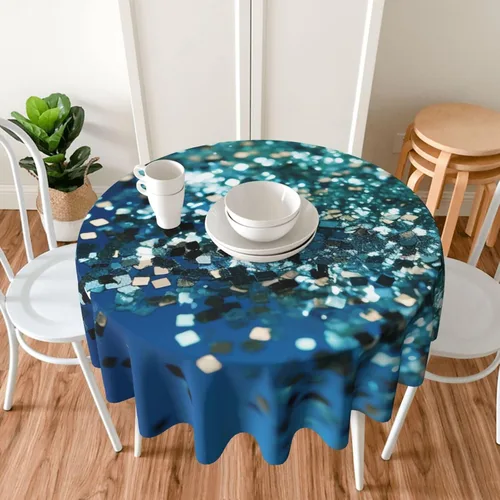Vista 5 de Round Tablecloth for Dining Table 60 Inch Fabric Table Cover Glittered Blue Background Water Resistant Circular Table Cloth for Kitchen Farmhouse