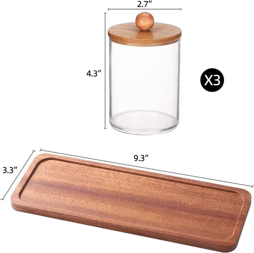 Vista 2 de Tbestmax - Soporte Qtip con bandeja de tocador, dispensador de recipientes de baño transparentes para almacenamiento, soporte para hisopos