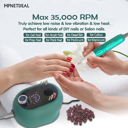 Vista 2 de MPNETDEAL Taladro eléctrico de uñas profesional e-File con pantalla digital LED, herramientas profesionales menicure para uñas acrílicas