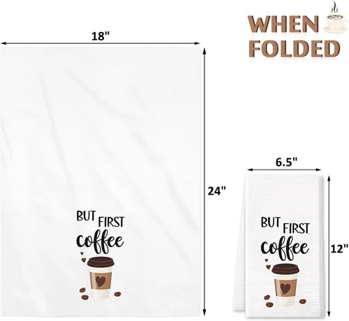Vista 2 de Vansolinne Juego de 4 toallas de cocina de café con diseño de gofres, divertidas toallas de barra de café para regalos de mamá y anfitriona