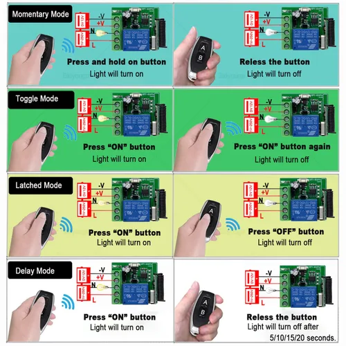 Vista 7 de Interruptor de relé inalámbrico, interruptor de control remoto de 12 V con 1 transmisor, 433 Mhz universal inalámbrico EV1527 código de aprendizaje