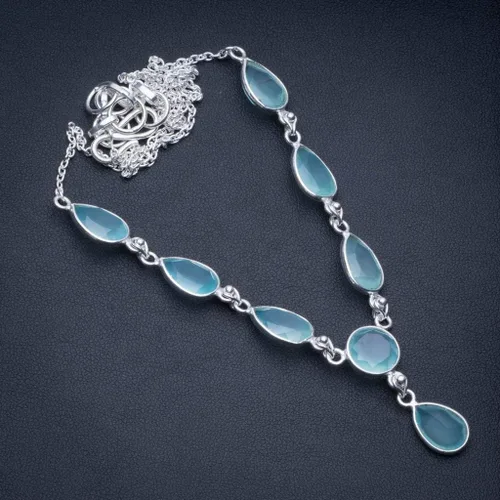 Vista 2 de Collar de plata de ley 925 con calcedonia natural, en forma de Y, 19" R2656
