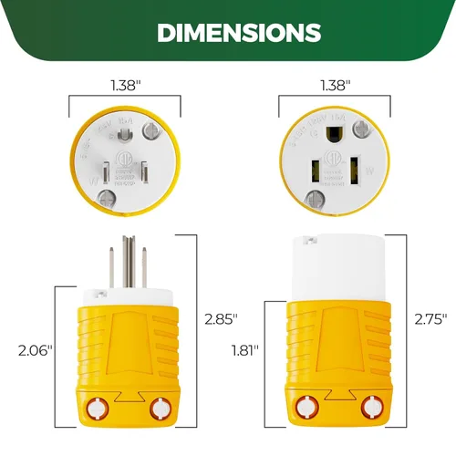 Vista 3 de RVGUARD extremos de cable de extensión macho y hembra, juego de enchufe y conector de repuesto de hoja recta de 15 A 125 V de servicio pesado, tipo
