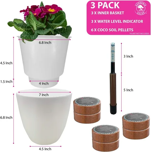 Vista 10 de GARDENIX DECOR Macetas de Riego Automático para Plantas de Interior, Pack de 3 - Maceta con Indicador de Nivel de Agua para Plantas, Herramienta