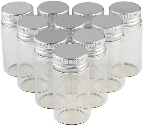 Vista 10 de Frascos de sello vacío de 1.7 fl oz Botella de vidrio con tapa de rosca de color plateado de aluminio Sellado Contenedor de regalo de alimentos