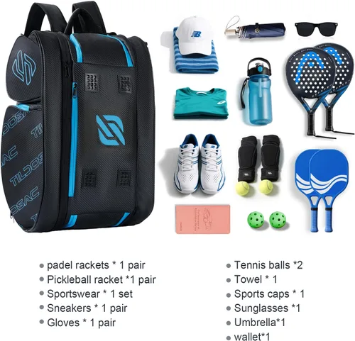 Vista 9 de TILDOSAC Bolsa desmontable 2 en 1 para pickleball y pádel para hombres y mujeres Compartimento para raquetas aislado con lámina térmica Para