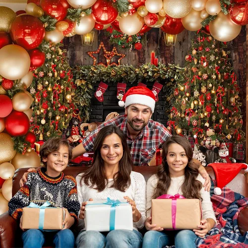 Vista 4 de Avezano Telones de fondo de Navidad para fotografía, madera rústica, chimenea, telón de fondo de fotos, árbol de Navidad, decoración de regalo
