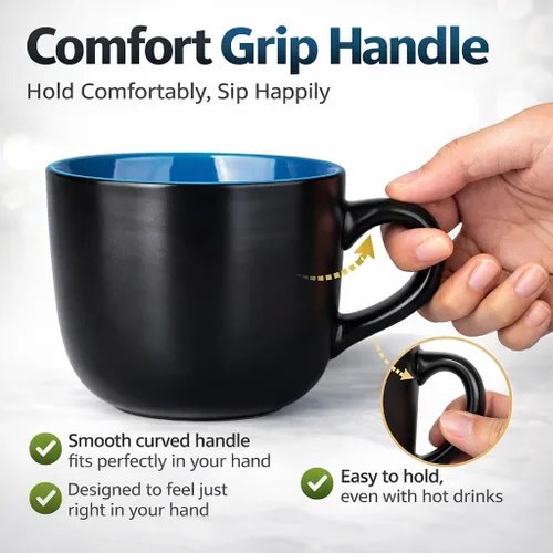 Vista 6 de GBHOME Tazas de sopa jumbo con asas, juego de 4 tazas de café grandes de 24 onzas, cuencos de sopa de cerámica para café, cereales, aperitivos