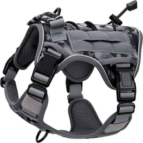Vista 33 de Arnés táctico para perros grandes, chaleco reflectante ajustable sin tirones con sistema Molle, control de grado militar K9 para entrenamiento