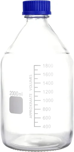 Vista 2 de Botellas redondas de almacenamiento de medios de laboratorio, recipiente de vidrio graduado, GL45, tapa de rosca a prueba de fugas, multiusos