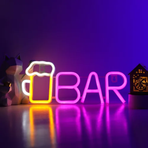 Vista 7 de ENUOLI Letreros de barra de neón, luz LED de cerveza para decoración de pared, letreros de neón de barra alimentados por USB/batería, luz de cerveza