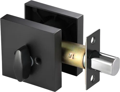 Vista 2 de Cerradura cuadrada de un solo cilindro moderno con llaves, cerrojo negro mate para entrada de puerta delantera, cerradura de seguridad de puerta