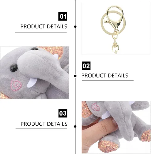 Vista 3 de Llavero colgante de muñeca de elefante suave de felpa para bolso llave de coche (gris)