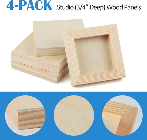 Vista 5 de Falling in Art Kit de paneles de madera de abedul sin terminar para pintura, lienzo de madera, paquete de 4 unidades de 4 x 4 pulgadas de estudio