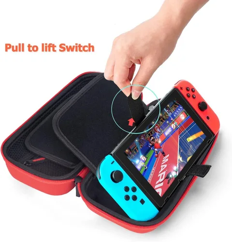 Vista 4 de Deruitu Switch - Funda de transporte compatible con Nintendo Switchmodelo OLED, adaptador de cargador de CA, con 20 cartuchos de juego, funda rígida