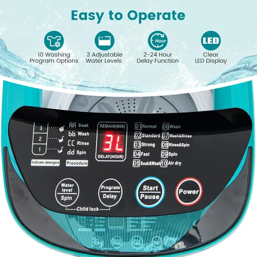 Vista 3 de COSTWAY Lavadora portátil de 7.7 libras, máquina de lavandería completamente automática de 0.78 pies cúbicos con 10 programas preestablecidos, 3