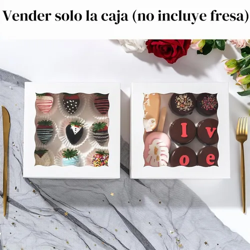 Vista 6 de RomanticBaking 14 piezas cajas de panadería de 7" x 7" x 2 1/2" pulgadas con ventana para tartas, galletas, fresas cubiertas de chocolate