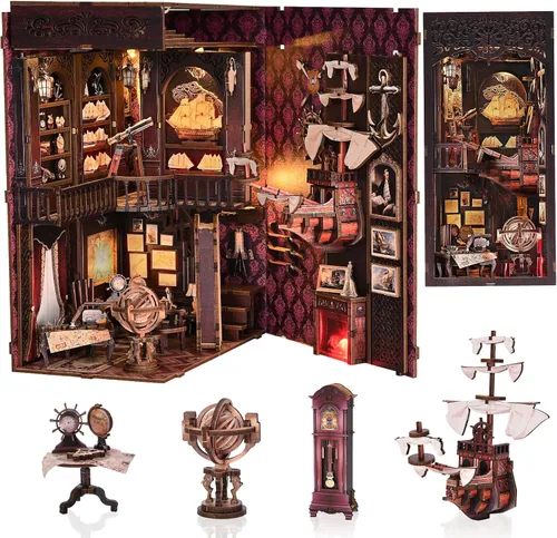 Vista 12 de TOYQI Kit de Rincón de Libros, Kits de Rincón de Libros para Adultos, Kit de Casa de Muñecas en Miniatura DIY Rompecabezas de Madera 3D Booknook