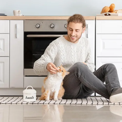 Vista 3 de AuldHome - Recipiente esmaltado para gatos, pequeño tarro rústico blanco para golosinas para mascotas