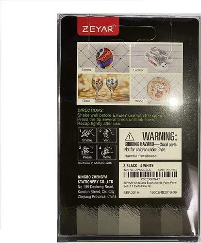 Vista 3 de ZEYAR Bolígrafo de pintura acrílica blanca y negra, a base de agua, juego de 7, punta extrafina, ideal para pintura roca, cerámica, vidrio, madera