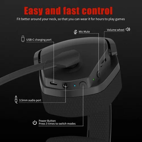 Vista 7 de NUBWO G06 Auriculares inalámbricos duales para juegos con micrófono para PS5, PS4, PC, móvil, interruptor inalámbrico de 2.4 GHz + Bluetooth