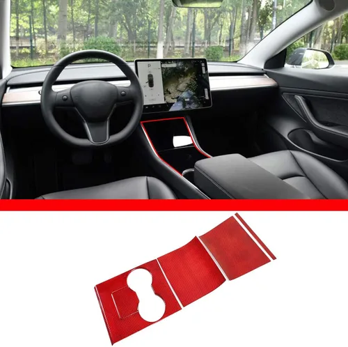 Vista 8 de YIWANG Consola central de fibra de carbono 100% real, panel de cambio de marchas, 4 piezas para accesorios de automóvil Tesla Modelo 3
