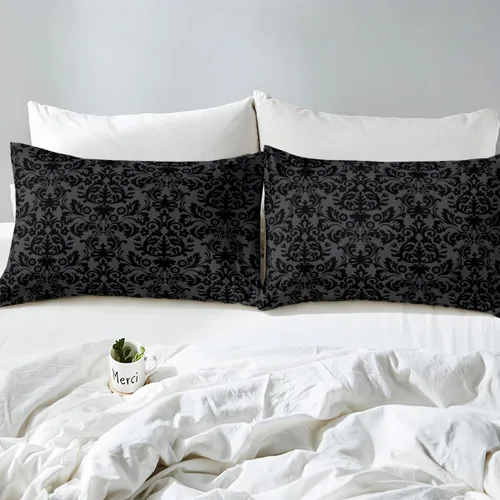Vista 6 de Erosebridal Juego de ropa de cama de damasco negro de 7 piezas con funda de edredón y sábanas tamaño Queen