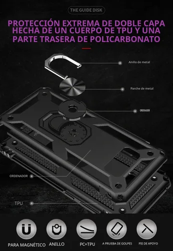 Vista 5 de Androgate Funda para Samsung Galaxy S8 Plus con protectores de pantalla HD, soporte de anillo de metal de grado militar, prueba de caídas de 15