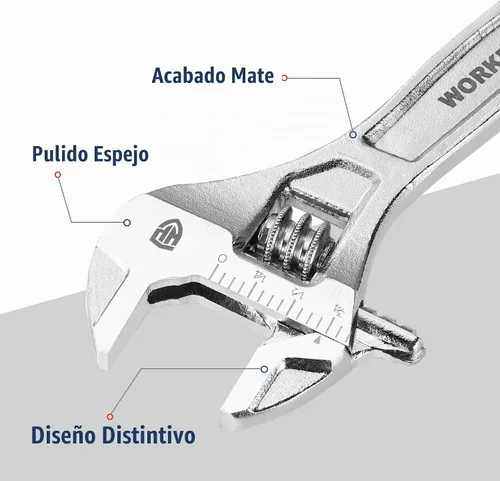 Vista 3 de WORKPRO - Llave ajustable de 4 pulgadas de servicio pesado con escala imperial y métrica, llave premium de acero Cr-V, cromada
