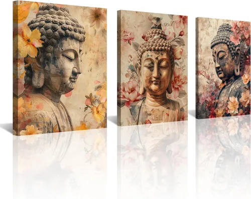 Vista 25 de NAN Wind 5 piezas de lienzo de flor de loto zen de Buda Zen, decoración espiritual para meditación, decoración pacífica del hogar, simbolismo
