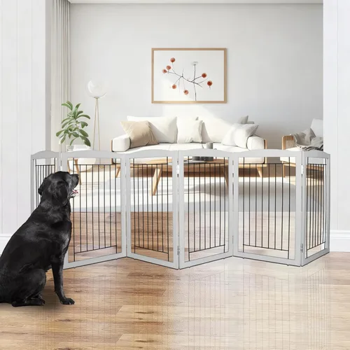 Vista 15 de ZJSF Puerta plegable independiente para perros para casa, puerta de madera extra ancha para cachorros, escaleras, puertas para mascotas, valla alta