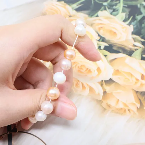 Vista 3 de Honbay Pulsera elástica simple con perlas de agua dulce para niñas y mujeres
