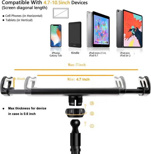 Vista 2 de Soporte para Tableta y Teléfono con Cuello de Cisne Soporte para Kindle para Cama Soporte flexible de 33 pulgadas con abrazadera de brazo largo