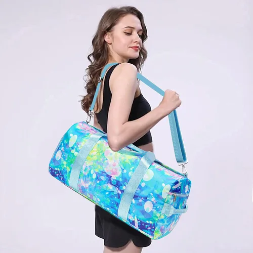 Vista 2 de BLUBOON Bolsa de lona para niñas y niños, bonita bolsa de gimnasio con compartimento para zapatos y separación húmeda, impermeable, bolsa de viaje