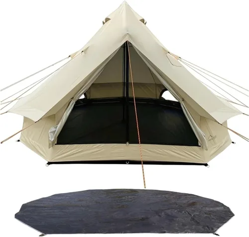 Vista 9 de DANCHEL OUTDOOR Yurta portátil B2 con gato de estufa para vivir todo el año, tienda de campaña Campana para 4/6 personas, equipo familiar de camping