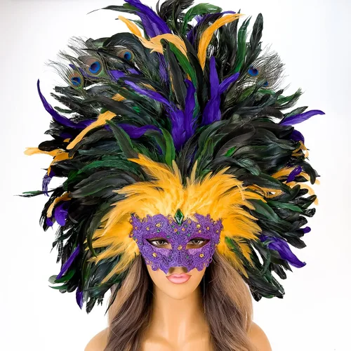 Vista 4 de Máscara veneciana para mascarada, máscara barroca de plumas de Mardi Gras, carnaval, máscara burlesque