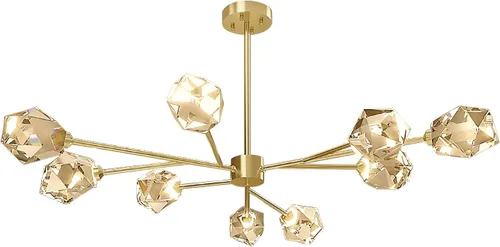 Vista 8 de Flashing God Candelabros Sputnik - Moderno cristal, lámpara de araña dorada de 9 luces para comedor, accesorios de iluminación de cocina Dorado
