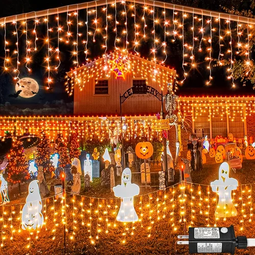 Vista 17 de Luces de carámbano de 33 pies para exteriores, luces de Navidad rojas y verdes para exteriores e interiores, 400 luces LED con 75 caídas