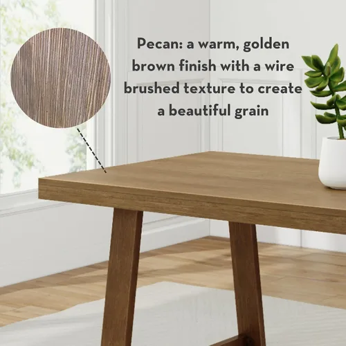 Vista 5 de Plank+Beam Juego de mesa de comedor de madera clásica, mesa de comedor de madera maciza con 2 bancos para comedor/cocina, cepillo de alambre de nuez