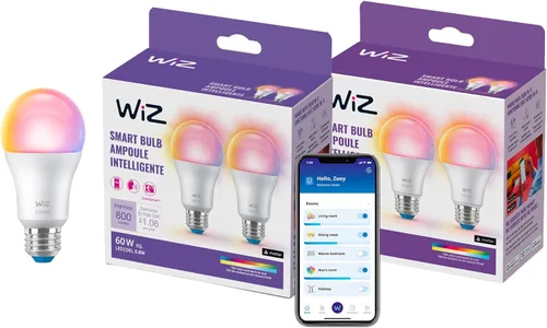 Vista 10 de WiZ Bombillas LED inteligentes, automatización de atardecer a amanecer + detección de movimiento + control con voz o aplicación, a todo color A19