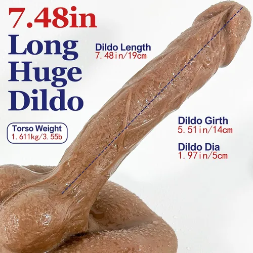 Vista 2 de Torso de muñeca sexual con consolador grueso enorme para masturbación femenina, consolador de TPE largo y flexible para hombre, masturbador
